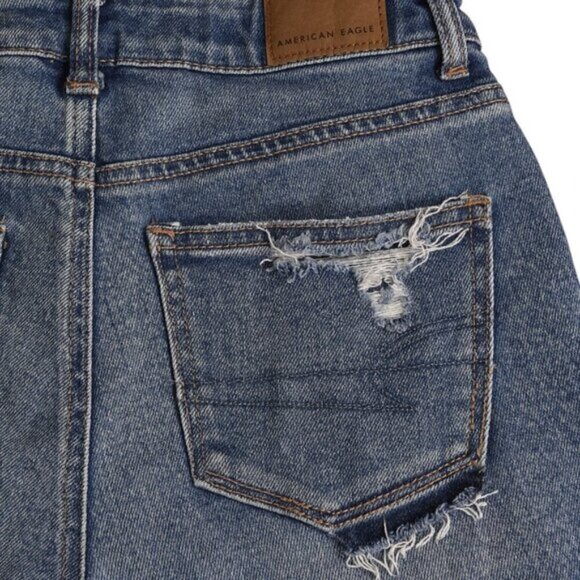 American Eagle Mom Short Distressed Stretch High Rise Blue Size 0 - Picture 6 of 11